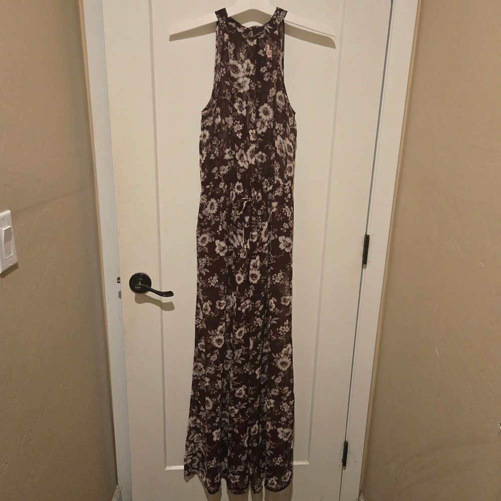 Band of Gypsies Jumpsuit Womens XS Floral Halter Wide Leg Keyhole Tie Back - Picture 2 of 11